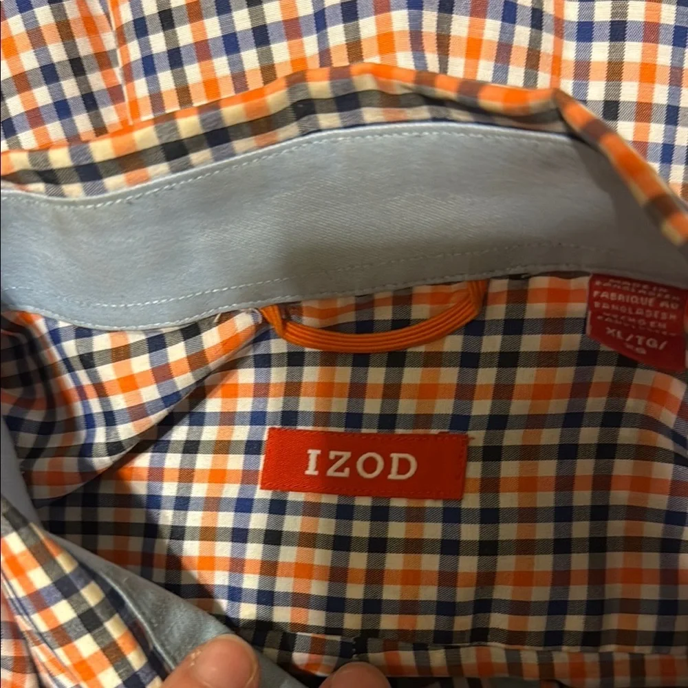 Men's IZOD Orange and Blue Checkered Long Sleeve Button Shirt Size XL